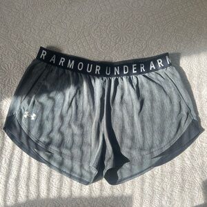 Under Armour: Women's Heather Gray and Black Running Shorts w/ Brand Waistband